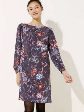 Ann Taylor LOFT Nouveau Garden Gray Red Floral Bateau Neck Shift Dress 10 NWT